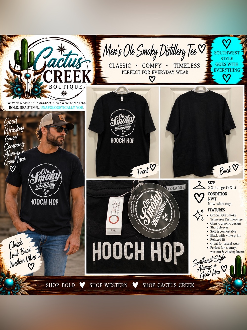 Ole Smoky Black Hooch Hop Logo T-Shirt Men - XXL - NWT